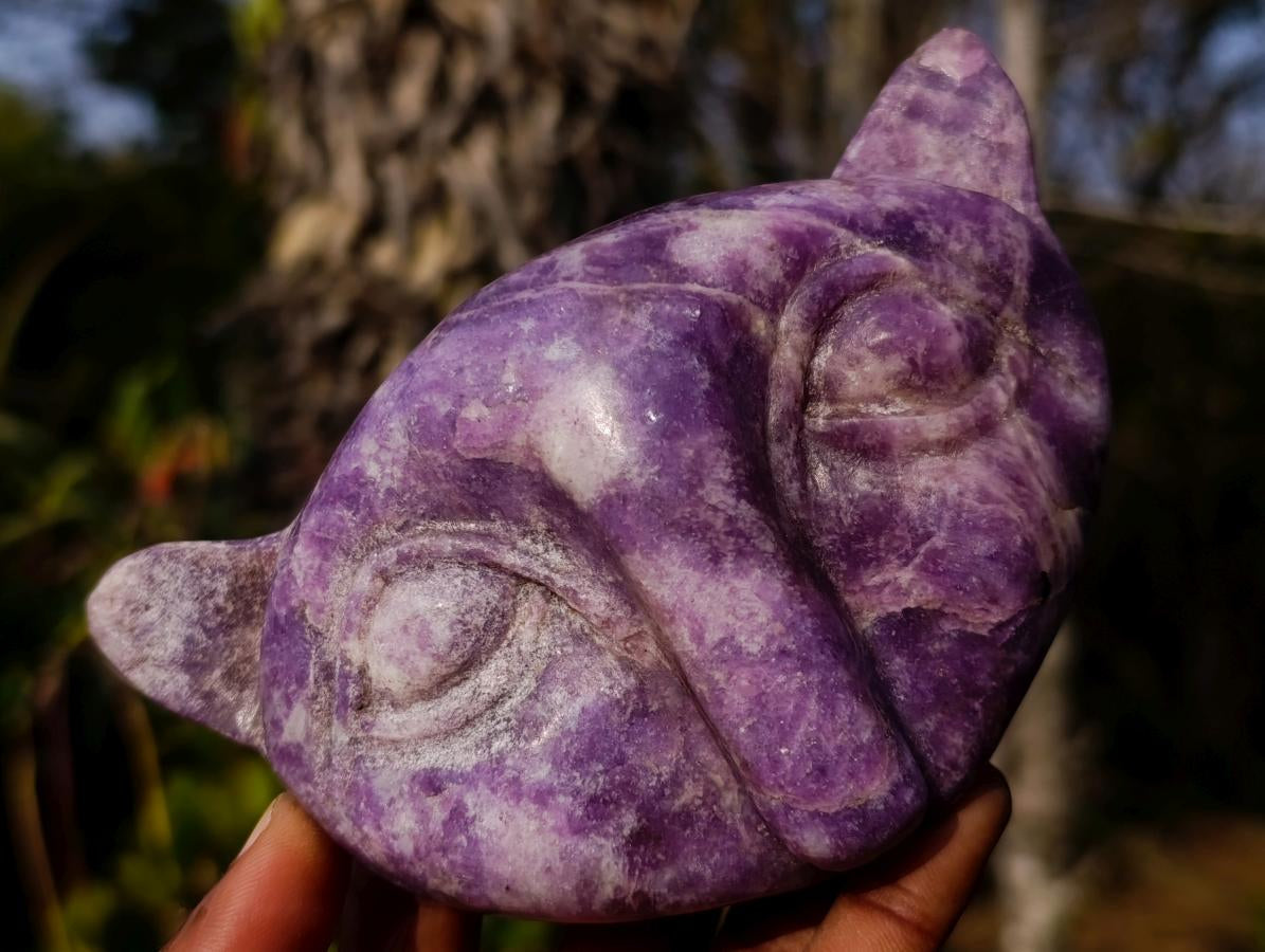 Hand Made Purple Lepidolite Cat Head Carvings x 4 From Zimbabwe - Toprock Gemstones and Minerals 