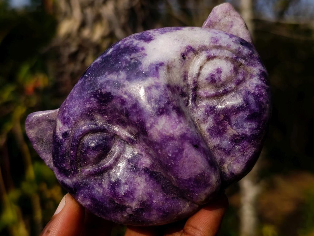 Hand Made Purple Lepidolite Cat Head Carvings x 4 From Zimbabwe - Toprock Gemstones and Minerals 
