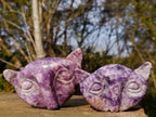 Hand Made Purple Lepidolite Cat Head Carvings x 4 From Zimbabwe - Toprock Gemstones and Minerals 