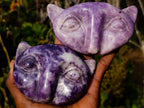 Hand Made Purple Lepidolite Cat Head Carvings x 4 From Zimbabwe - Toprock Gemstones and Minerals 
