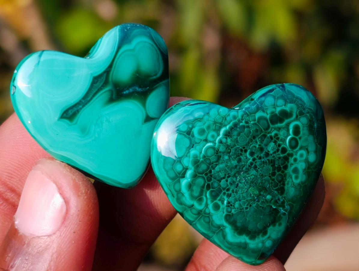 Hand Made Flower Banded Malachite Hearts x 20 From Congo - Toprock Gemstones and Minerals 