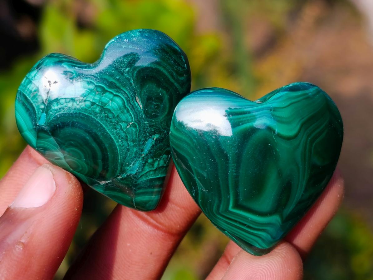 Hand Made Flower Banded Malachite Hearts x 20 From Congo - Toprock Gemstones and Minerals 