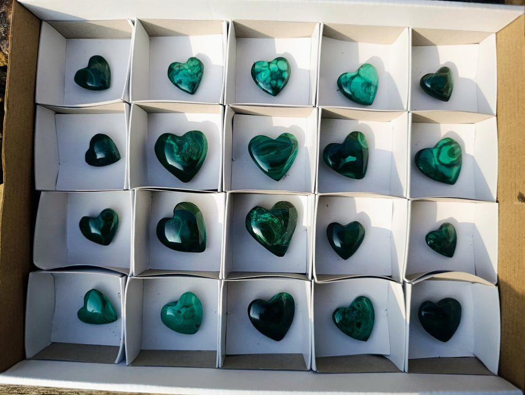 Hand Made Flower Banded Malachite Hearts x 20 From Congo - Toprock Gemstones and Minerals 