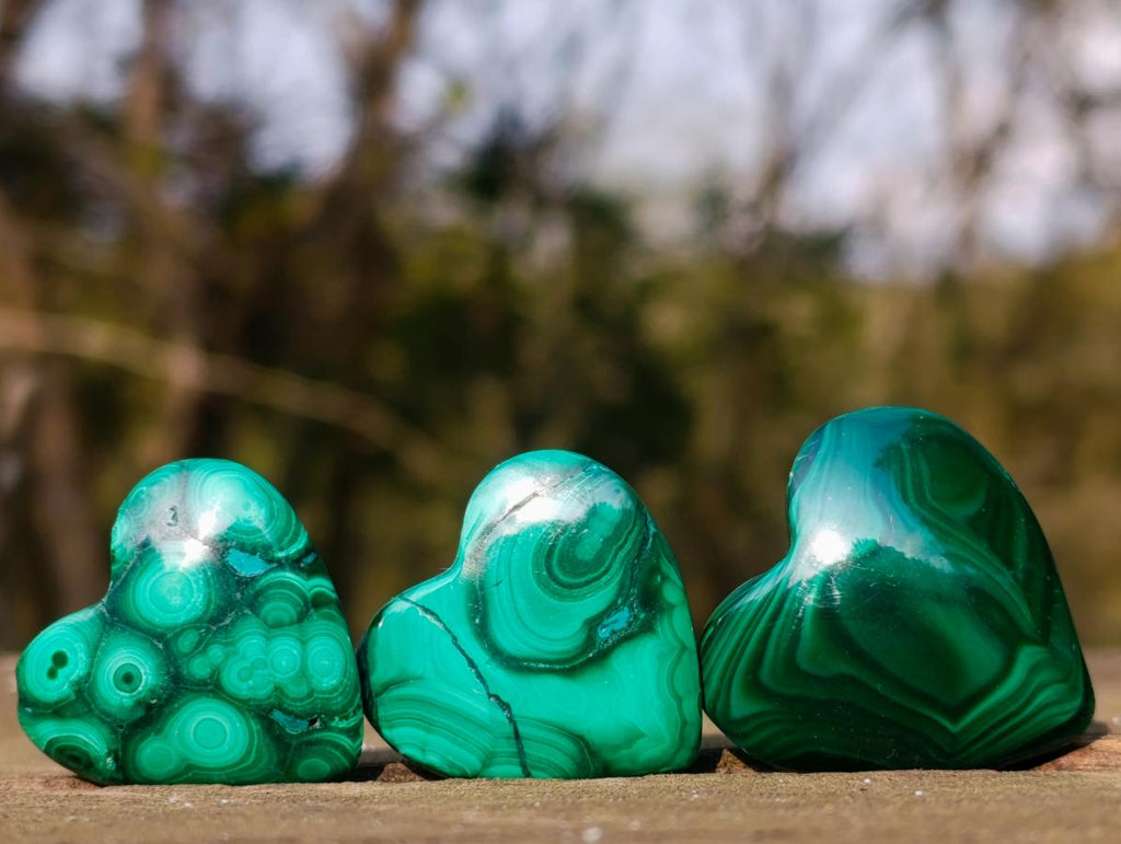 Hand Made Flower Banded Malachite Hearts x 20 From Congo - Toprock Gemstones and Minerals 