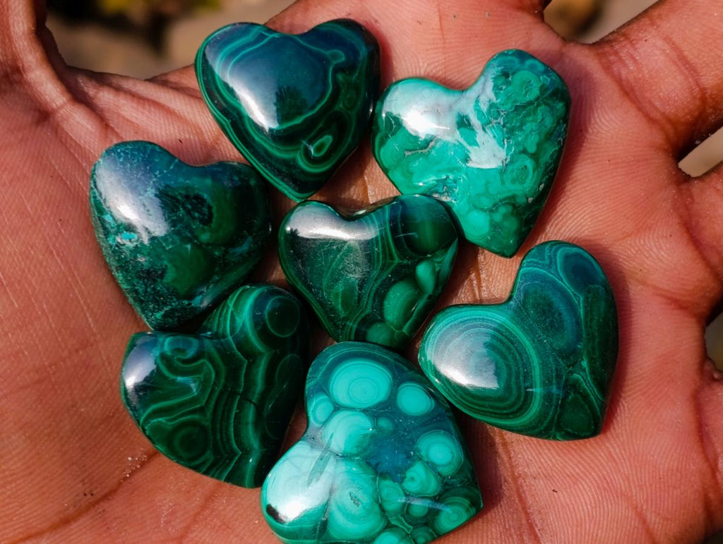 Hand Made Flower Banded Malachite Hearts x 20 From Congo - Toprock Gemstones and Minerals 