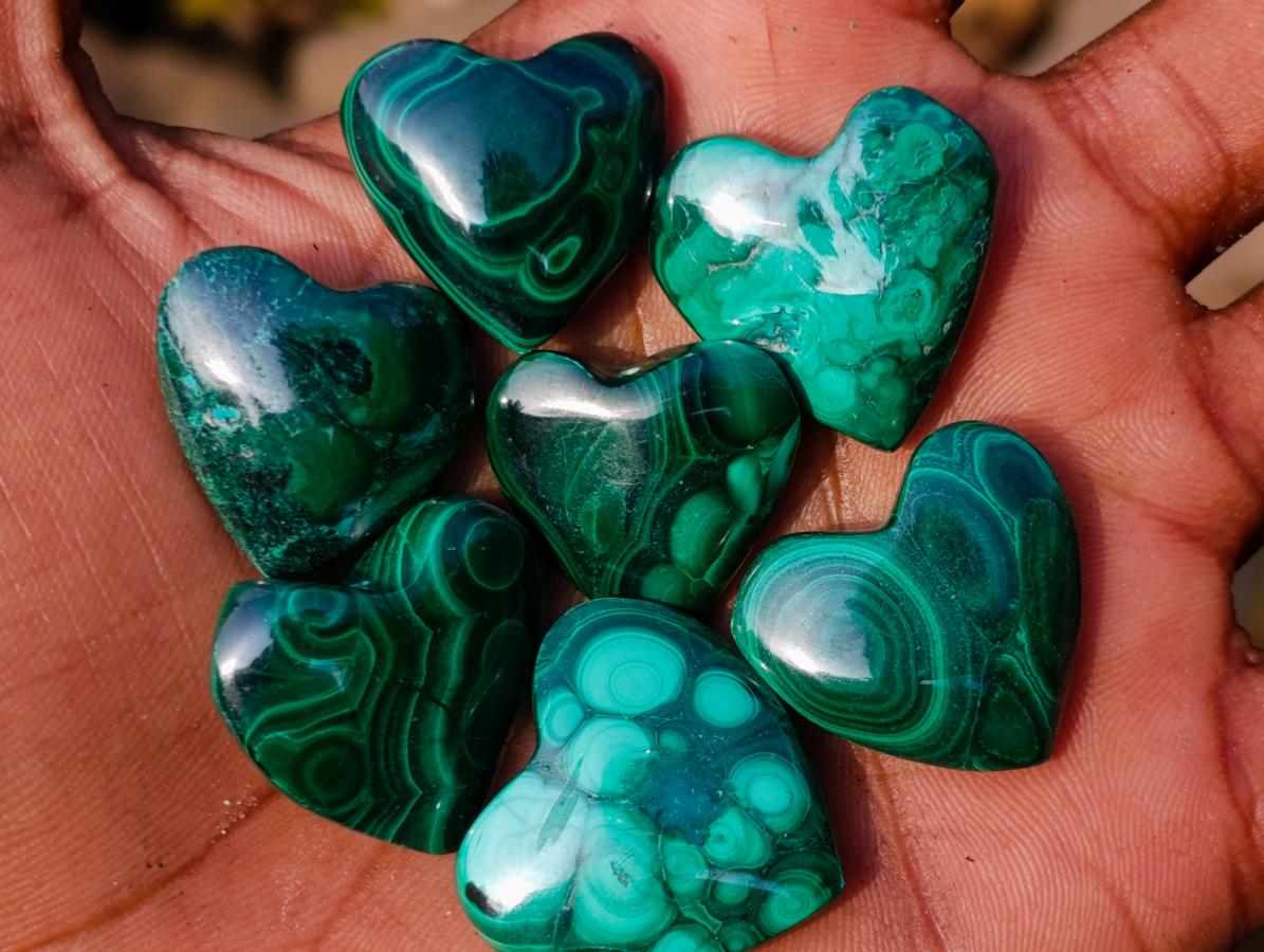 Hand Made Flower Banded Malachite Hearts x 20 From Congo - Toprock Gemstones and Minerals 