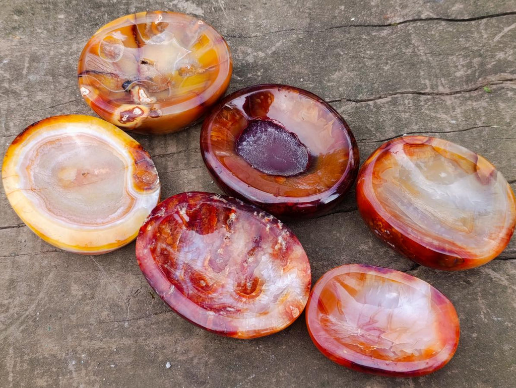 Polished Carnelian Agate Gemstone Bowls x 6 From Madagascar