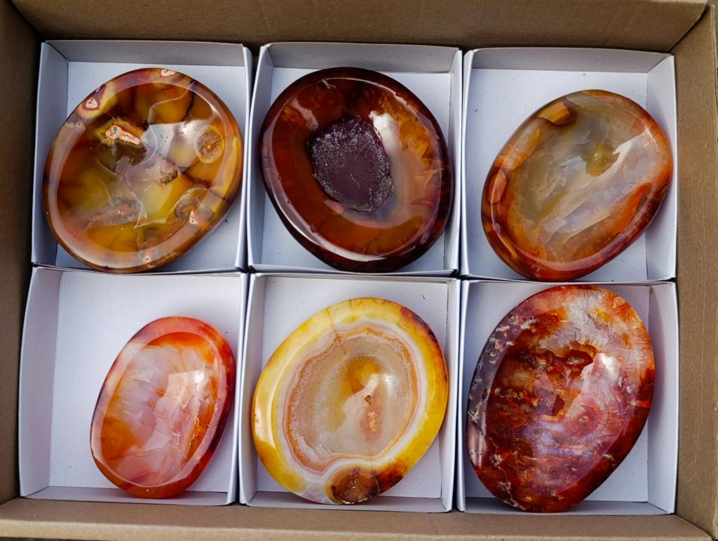 Polished Carnelian Agate Gemstone Bowls x 6 From Madagascar