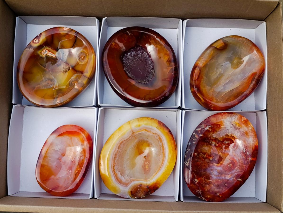Polished Carnelian Agate Gemstone Bowls x 6 From Madagascar