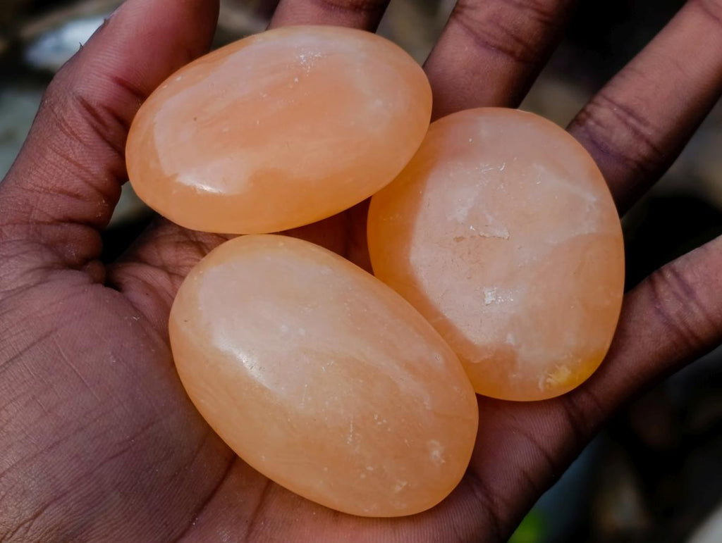 Polished Orange Twist Calcite Galets x 35 From Maevantanana, Madagascar
