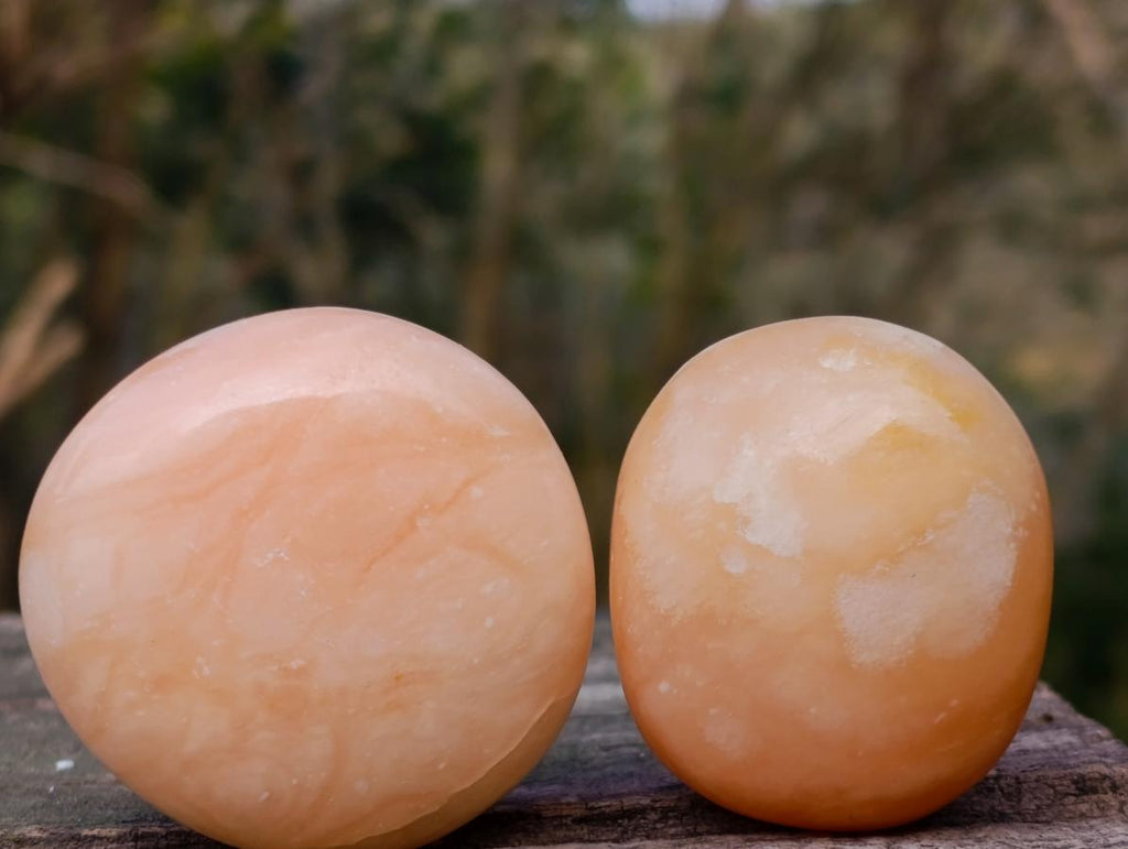 Polished Orange Twist Calcite Galets x 35 From Maevantanana, Madagascar