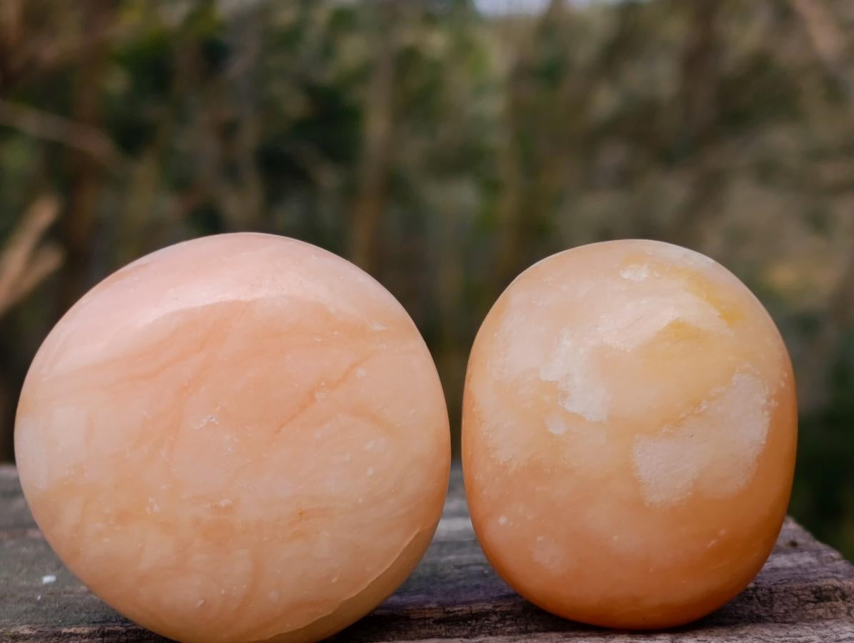 Polished Orange Twist Calcite Galets x 35 From Maevantanana, Madagascar