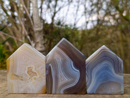 Polished Banded Agate Crystal Shaped Slices x 12 From Madagascar