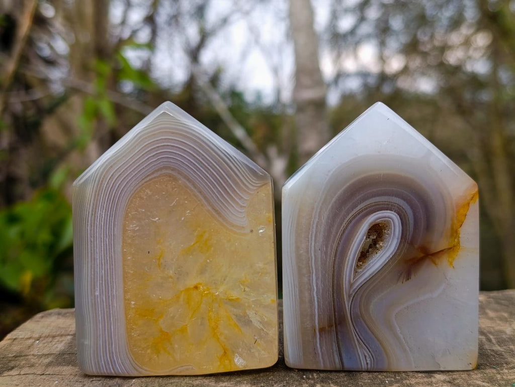 Polished Banded Agate Crystal Shaped Slices x 12 From Madagascar