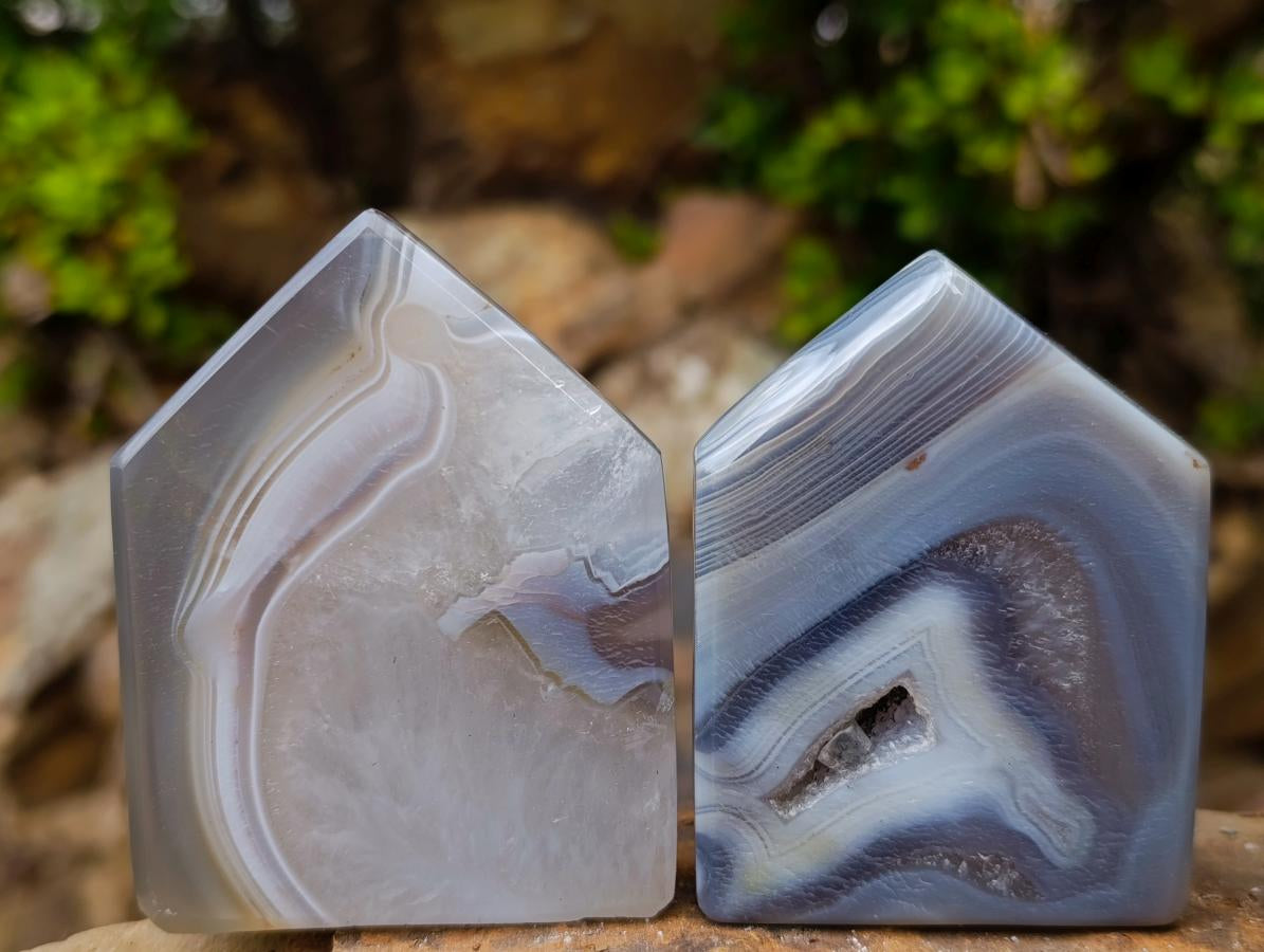Polished Banded Agate Crystal Shaped Slices x 12 From Madagascar