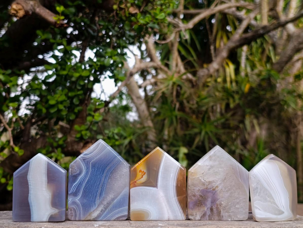 Polished Banded Agate Crystal Shaped Slices x 12 From Madagascar