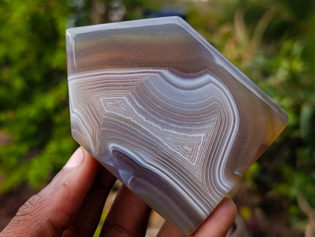 Polished Banded Agate Crystal Shaped Slices x 12 From Madagascar
