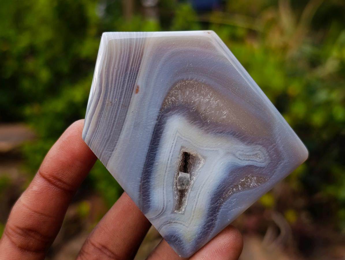 Polished Banded Agate Crystal Shaped Slices x 12 From Madagascar