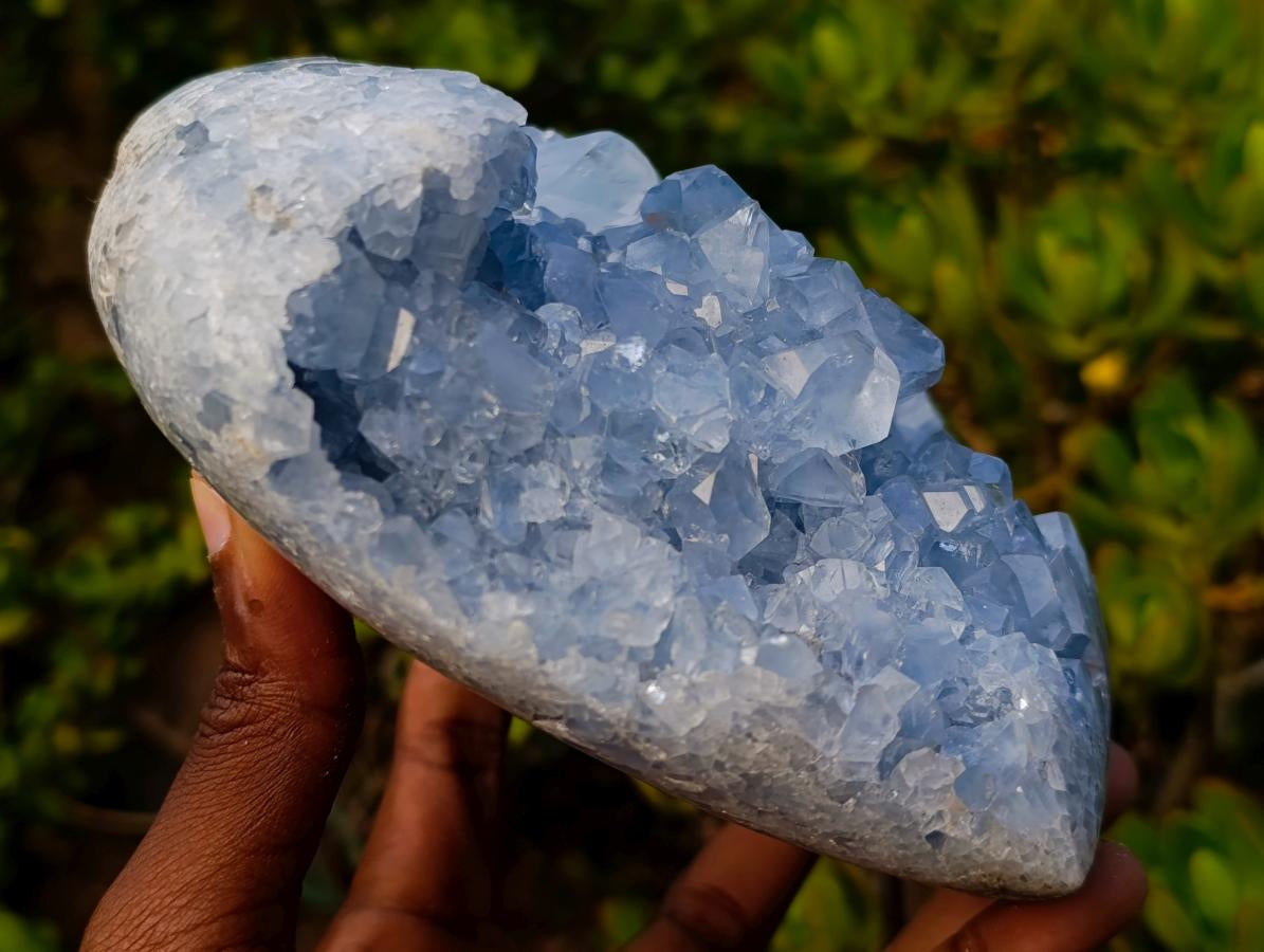 Polished and Natural Large Blue Celestite Heart x 1 From Sakoany, Madagascar