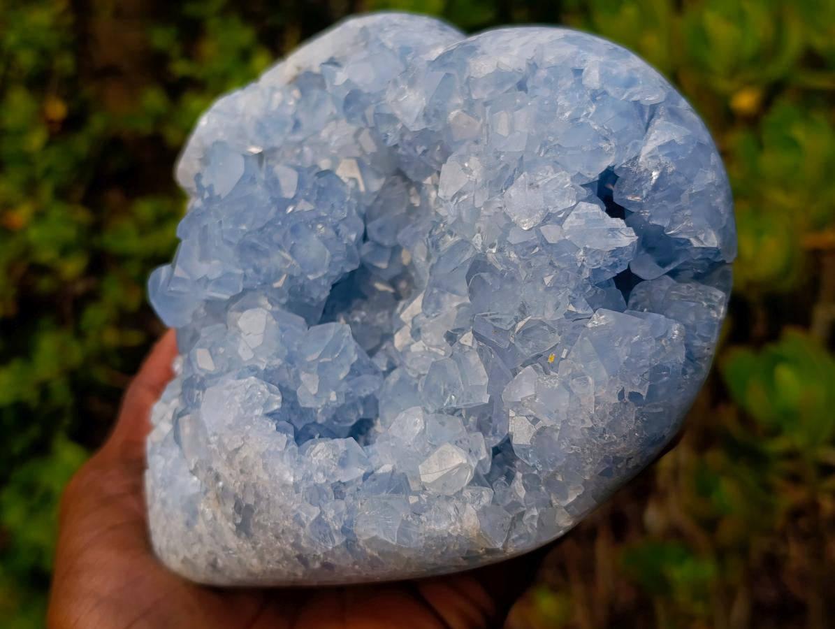 Polished and Natural Large Blue Celestite Heart x 1 From Sakoany, Madagascar