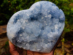 Polished and Natural Large Blue Celestite Heart x 1 From Sakoany, Madagascar