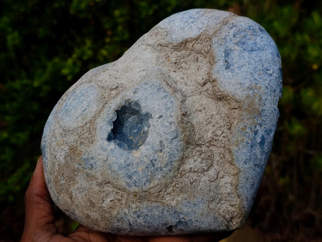 Polished and Natural Large Blue Celestite Heart x 1 From Sakoany, Madagascar