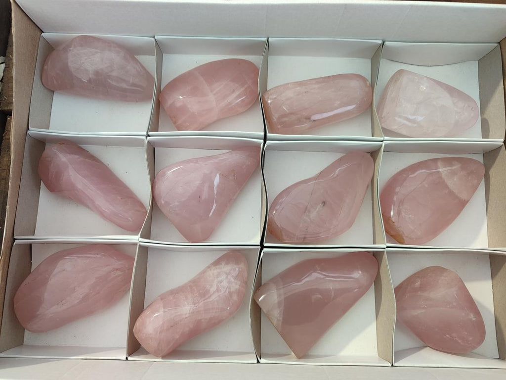 Polished Gemmy Rose Quartz Standing Display Pieces x 12 From Madagascar - Toprock Gemstones and Minerals 