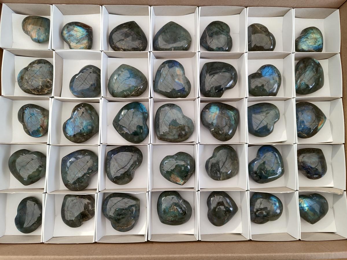 Polished Labradorite Hearts x 35 From Madagascar - Toprock Gemstones and Minerals 