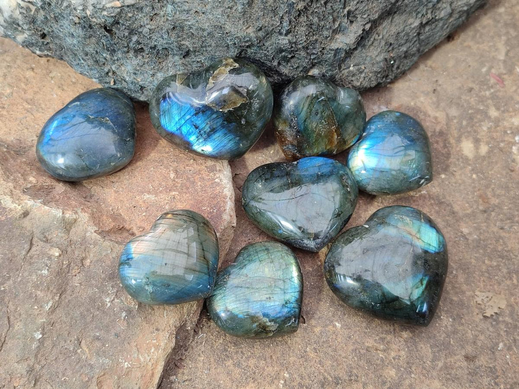 Polished Labradorite Hearts x 35 From Madagascar - Toprock Gemstones and Minerals 