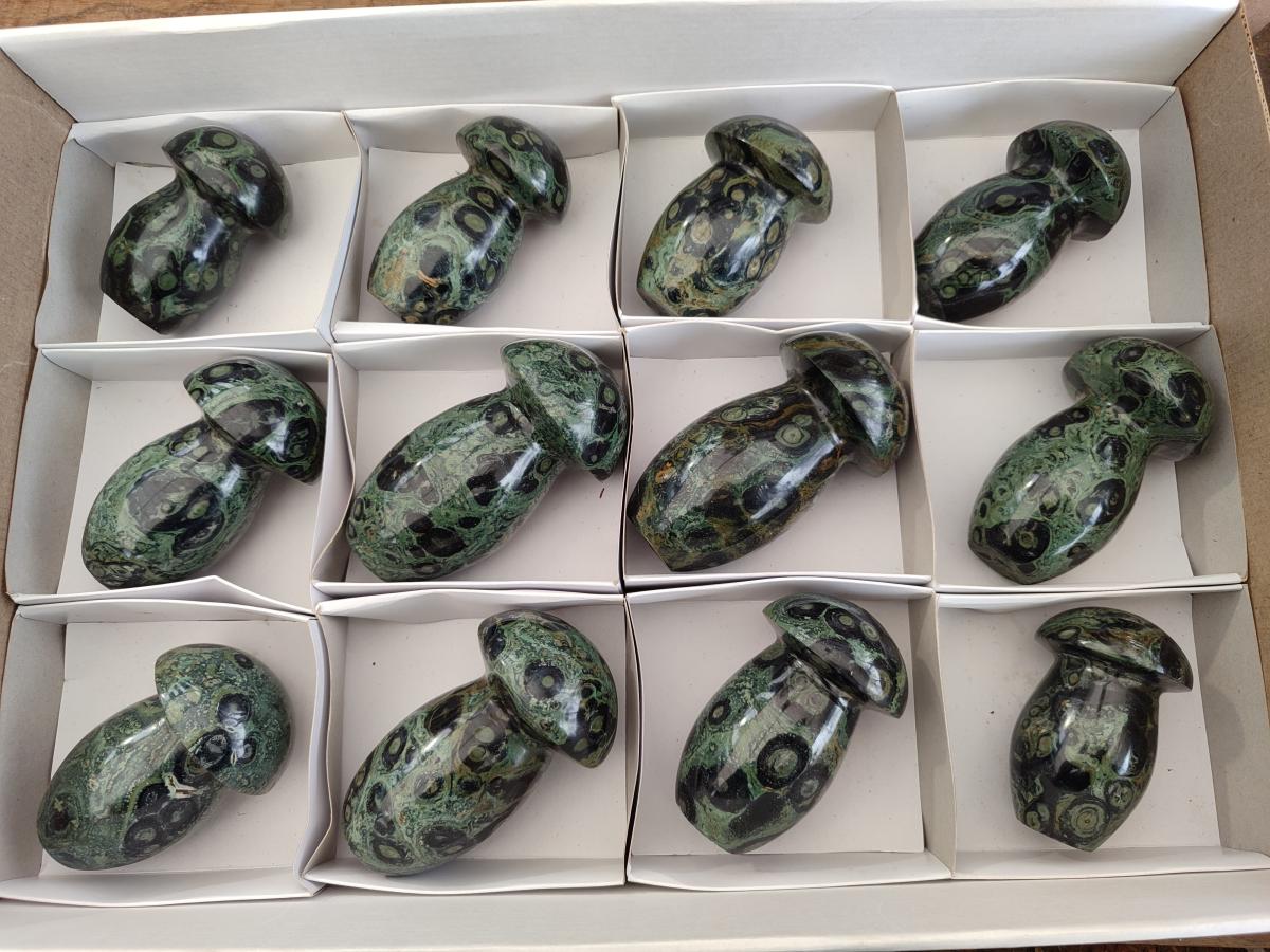 Polished Stromatolite "Kambaba Jasper" Mushrooms x 12 From Katsepy, Madagascar