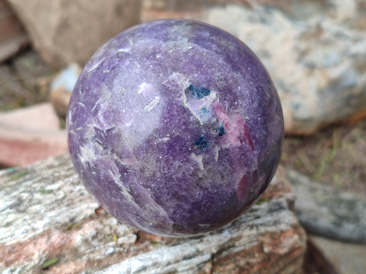 Polished Lepidolite with Pink Rubellite Spheres x 4 From Ambatondrazaka, Madagascar - Toprock Gemstones and Minerals 