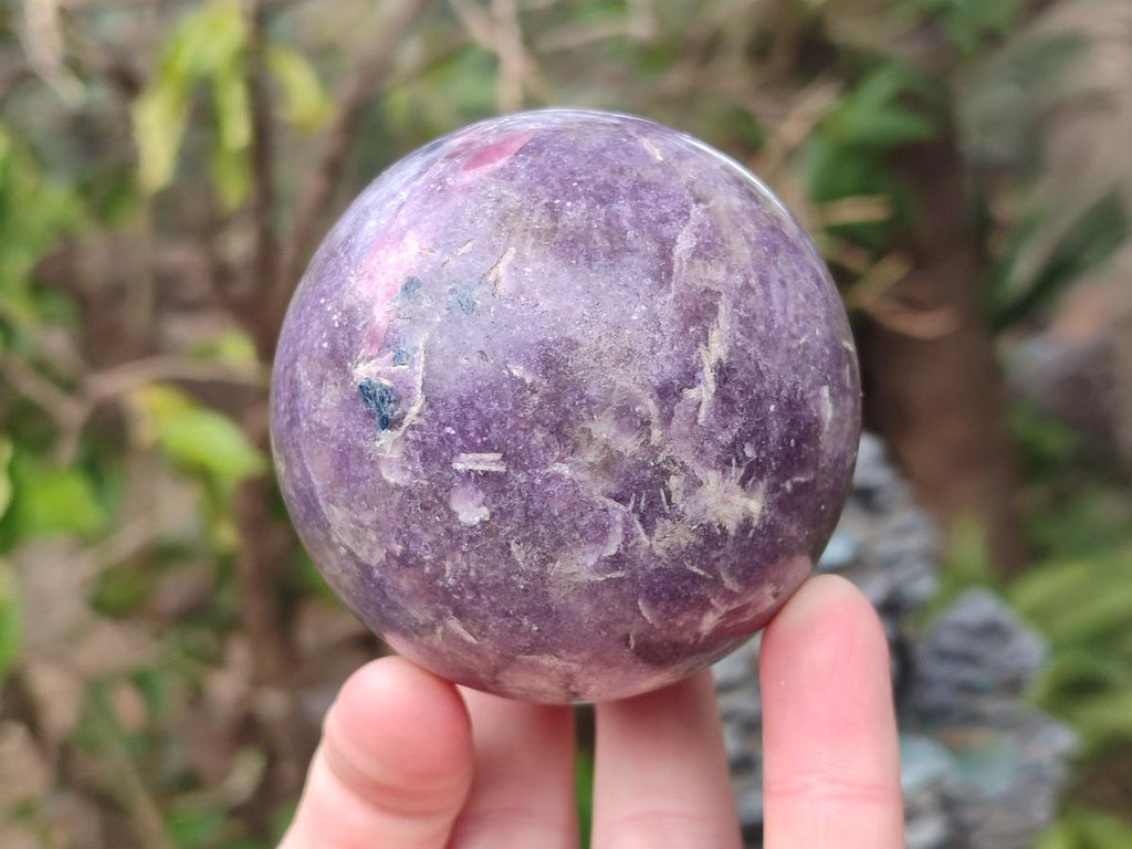 Polished Lepidolite with Pink Rubellite Spheres x 4 From Ambatondrazaka, Madagascar - Toprock Gemstones and Minerals 