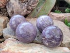 Polished Lepidolite with Pink Rubellite Spheres x 4 From Ambatondrazaka, Madagascar - Toprock Gemstones and Minerals 