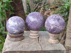 Polished Lepidolite with Pink Rubellite Spheres x 4 From Ambatondrazaka, Madagascar - Toprock Gemstones and Minerals 