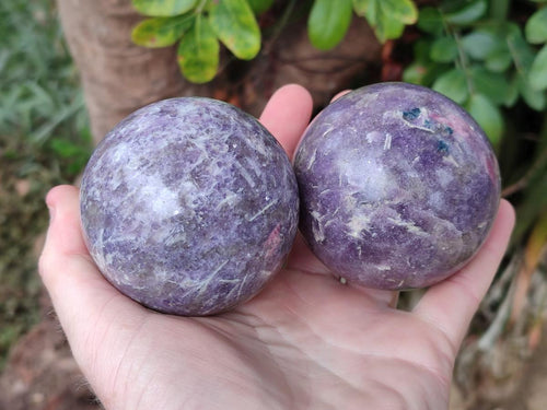 Polished Lepidolite with Pink Rubellite Spheres x 4 From Ambatondrazaka, Madagascar - Toprock Gemstones and Minerals 