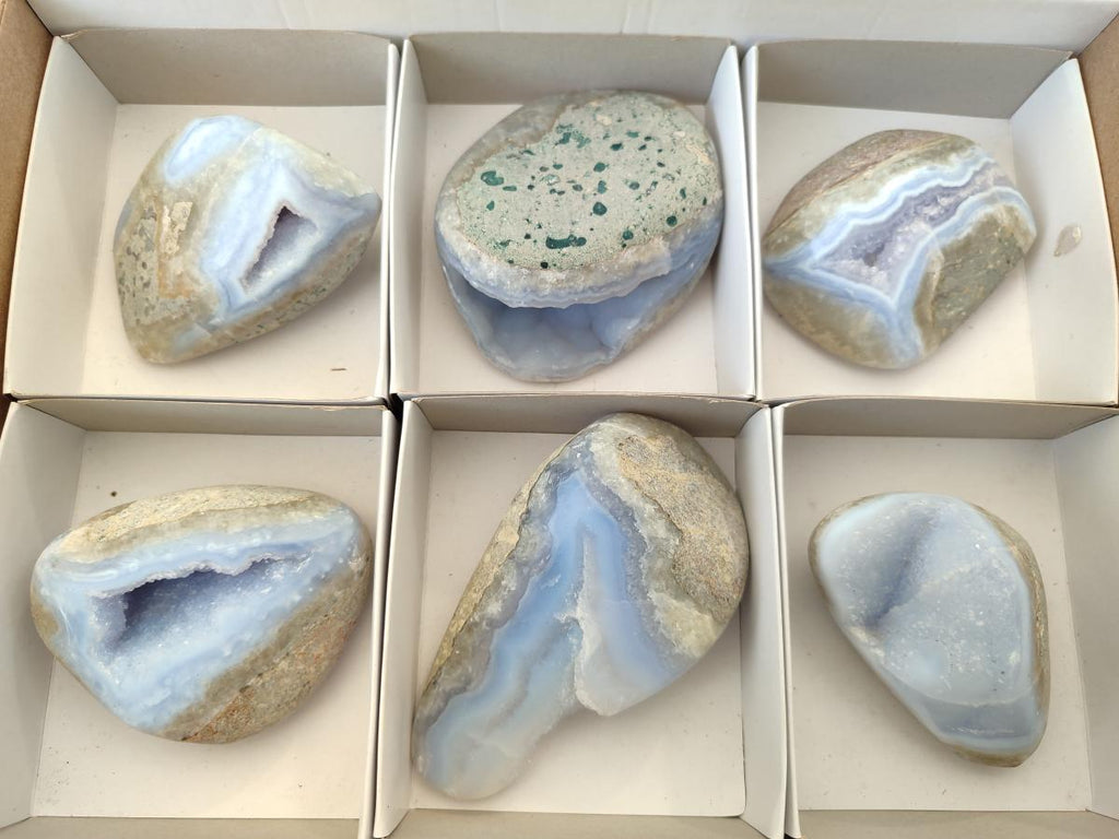 Polished Blue Lace Agate Free Forms x 6 From Nsanje, Malawi