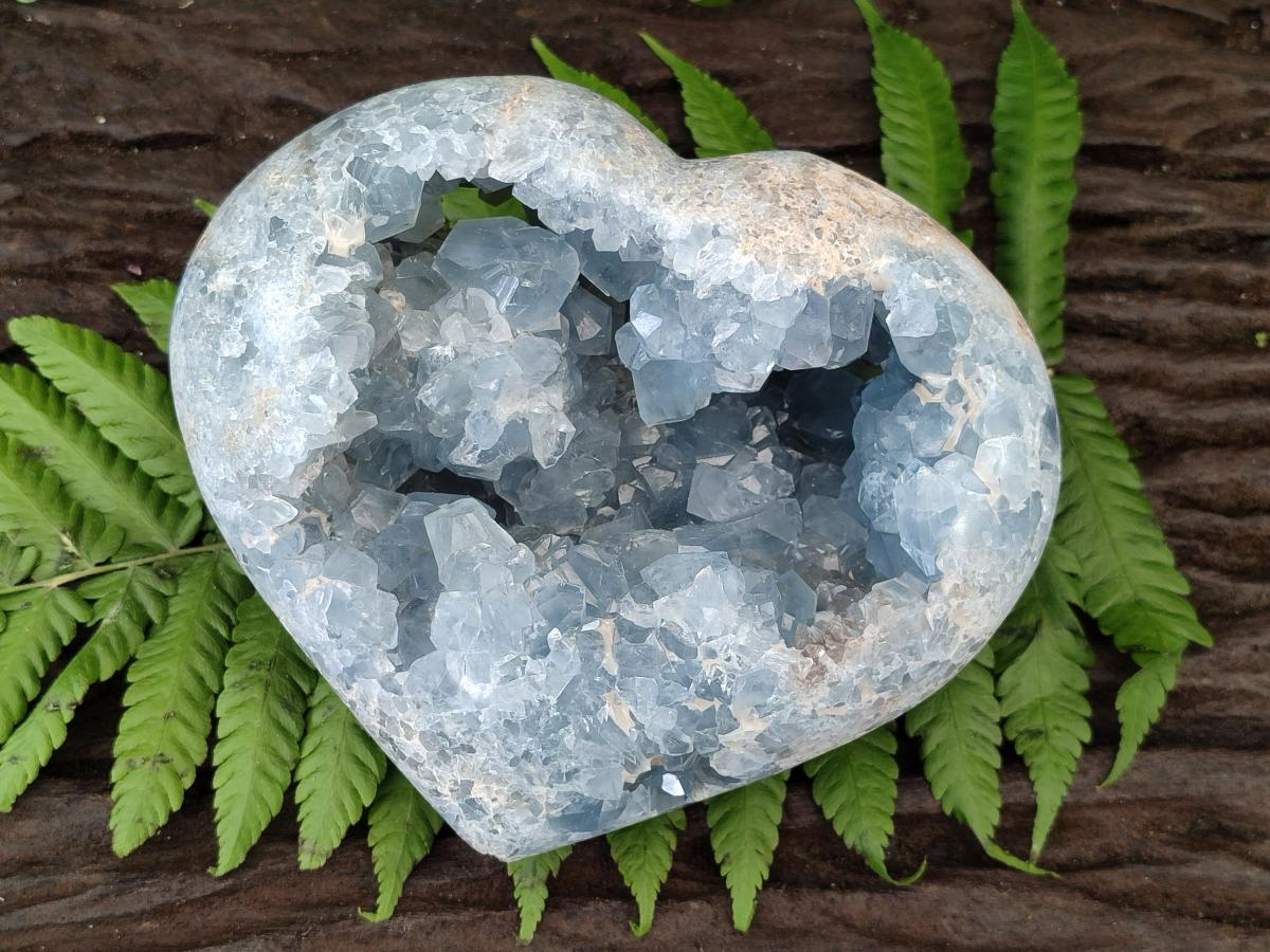 Polished and Natural Large Blue Celestite Heart x 1 From Sakoany, Madagascar
