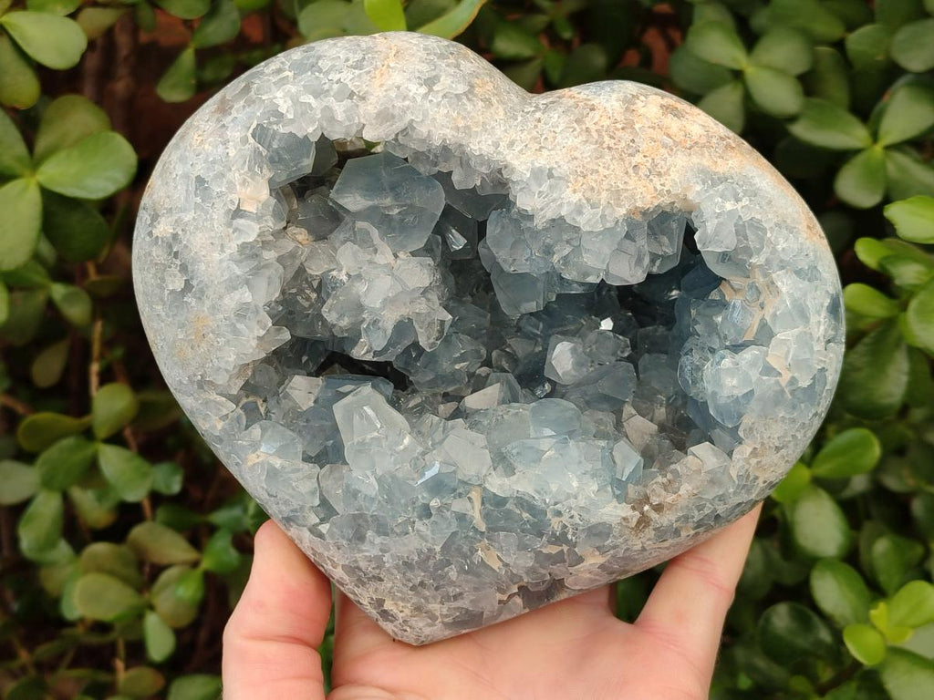 Polished and Natural Large Blue Celestite Heart x 1 From Sakoany, Madagascar