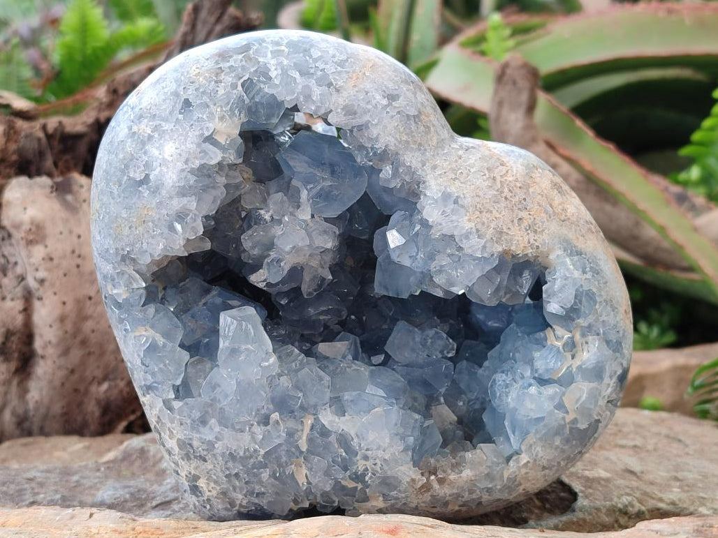 Polished and Natural Large Blue Celestite Heart x 1 From Sakoany, Madagascar