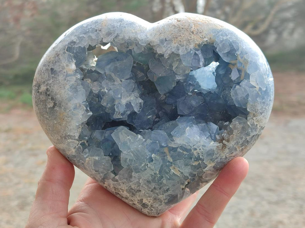 Polished and Natural Large Blue Celestite Heart x 1 From Sakoany, Madagascar