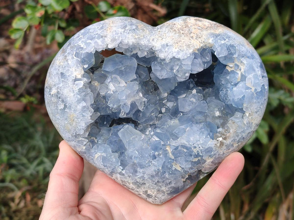 Polished and Natural Large Blue Celestite Heart x 1 From Sakoany, Madagascar