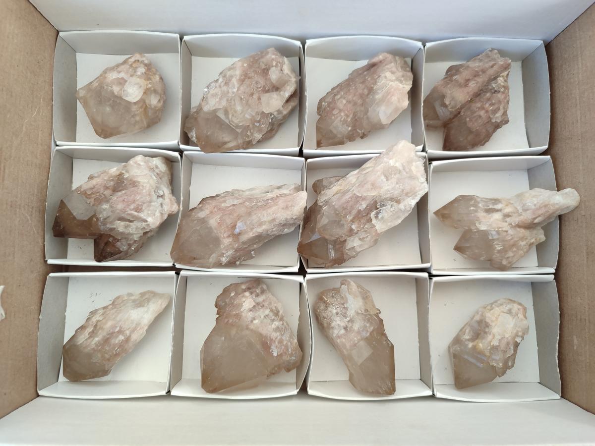Natural Cascading White Phantom Smokey Luena Quartz Crystals x 12 From Luena, Congo - Toprock Gemstones and Minerals 