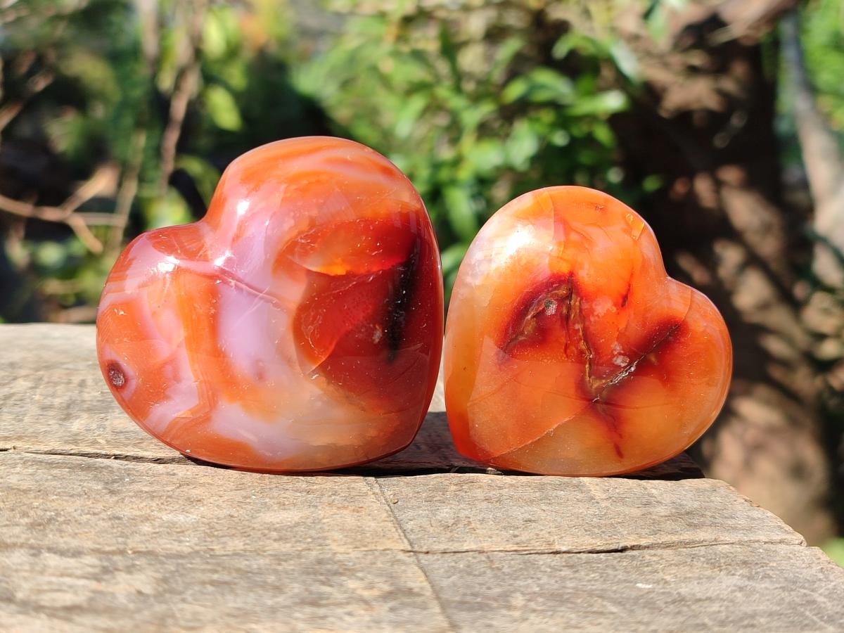 Polished Carnelian Agate Gemstone Hearts x 15 From Madagascar