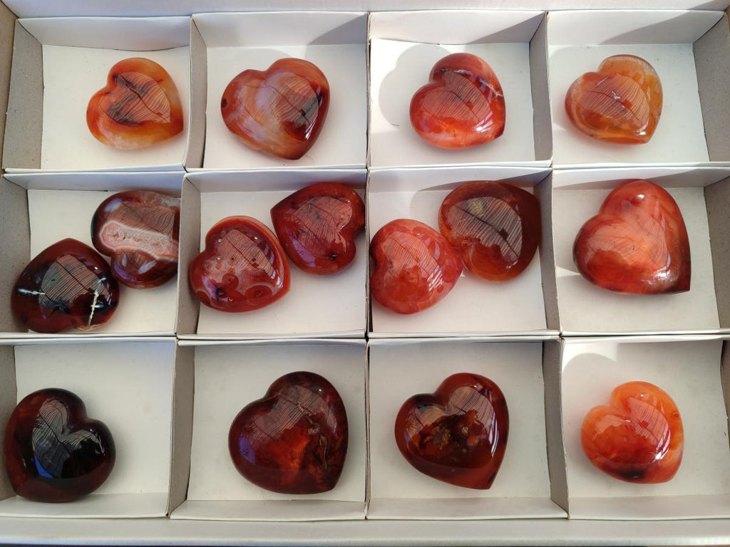 Polished Carnelian Agate Gemstone Hearts x 15 From Madagascar