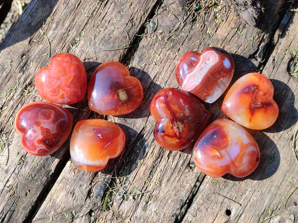 Polished Carnelian Agate Gemstone Hearts x 15 From Madagascar