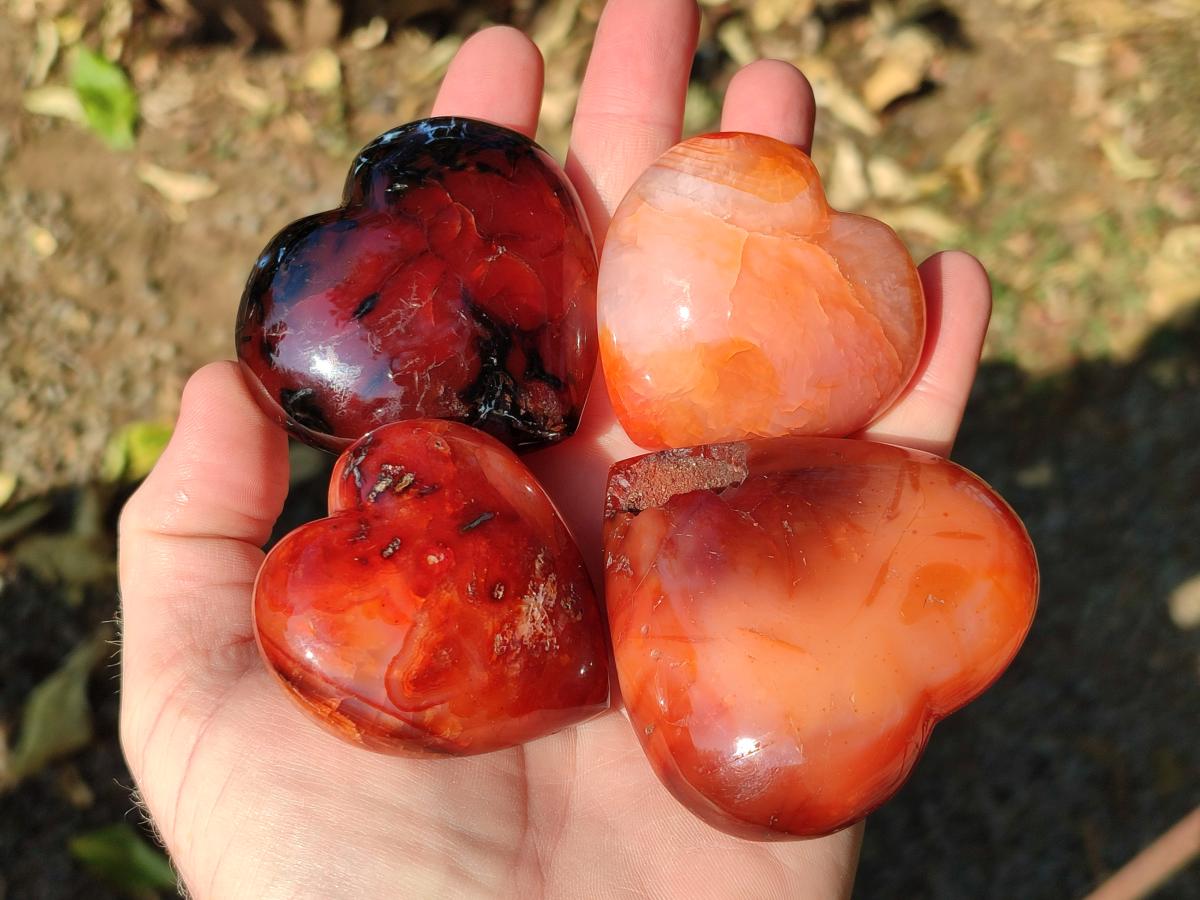 Polished Carnelian Agate Gemstone Hearts x 15 From Madagascar