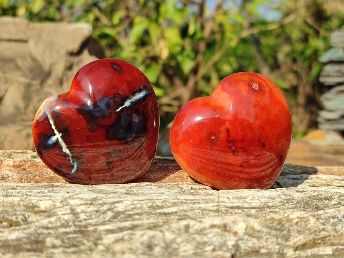 Polished Carnelian Agate Gemstone Hearts x 15 From Madagascar
