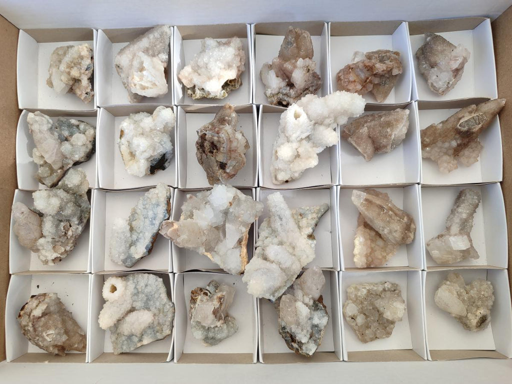Natural Drusy Snow Finger Quartz Calcite Pseudomorph Crystals x 24 From Albert's Mountain, Lesotho - Toprock Gemstones and Minerals 