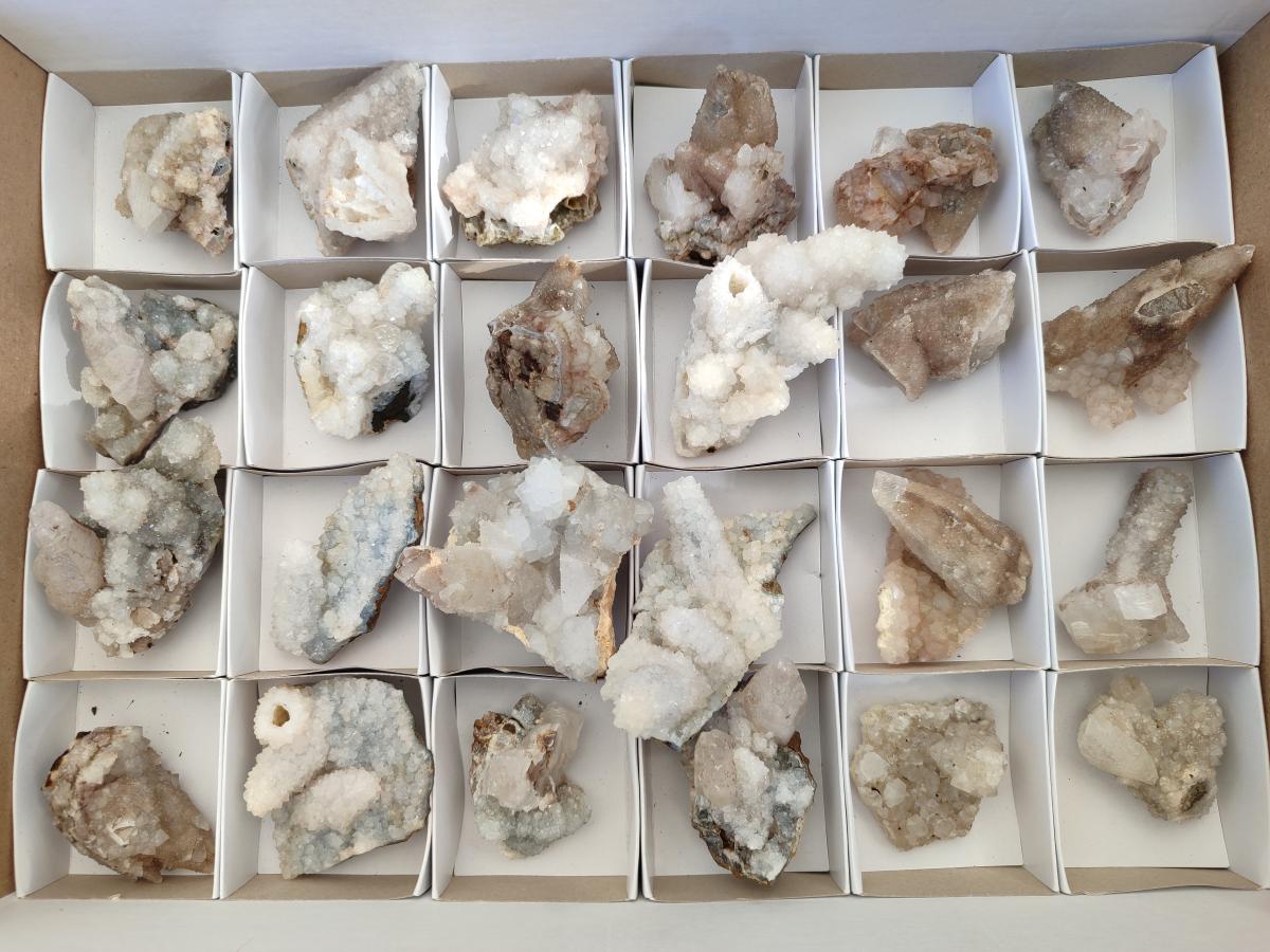 Natural Drusy Snow Finger Quartz Calcite Pseudomorph Crystals x 24 From Albert's Mountain, Lesotho - Toprock Gemstones and Minerals 