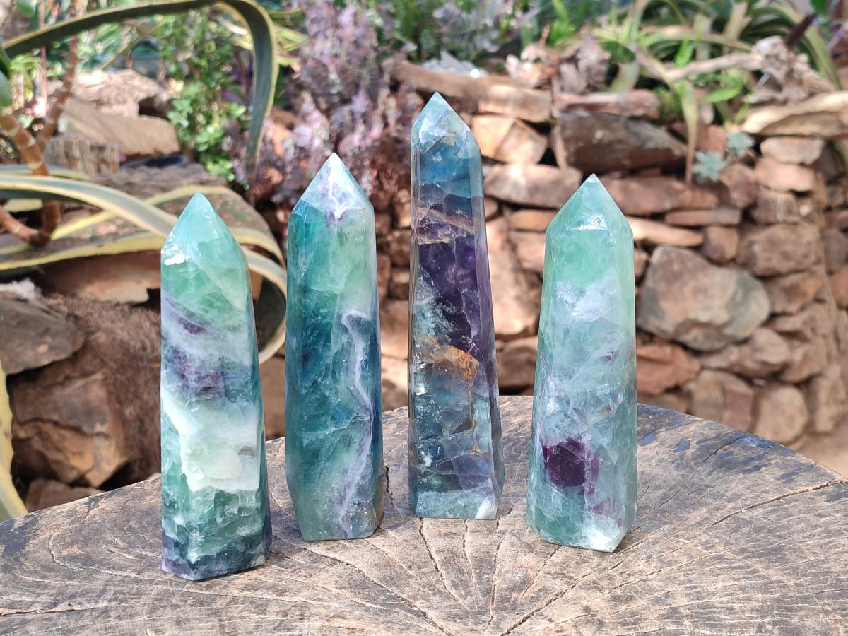 Polished Watermelon Fluorite Display Crystals x 4 From Uis, Namibia - Toprock Gemstones and Minerals 